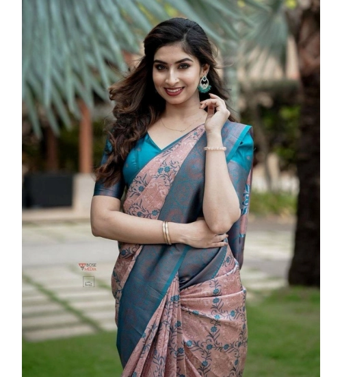 Women's Soft Lichi Silk Printed Saree With Unstitched Blouse 5.5Mtr (Multicolor)