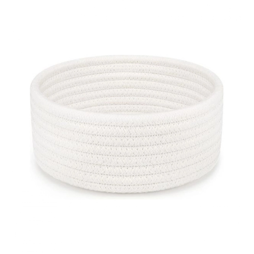Cotton 8x3 Inch Round 1 Pcs Bedside Organizer (White)