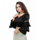Women's Organza Solid V Neck Layered Ruffle Sleeve Readymade Blouse (Black Free Size , up to 38–40 Bust)-PID65848 Women's Organza Solid V Neck Layered Ruffle Sleeve Readymade Blouse (Black Free Size , up to 38–40 Bust)-PID65848