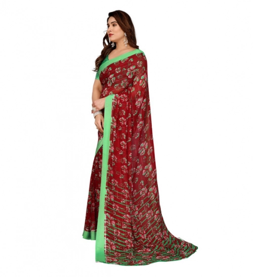 Women's Georgette Printed Saree With Unstitched Blouse 5.5Mtr (Red)