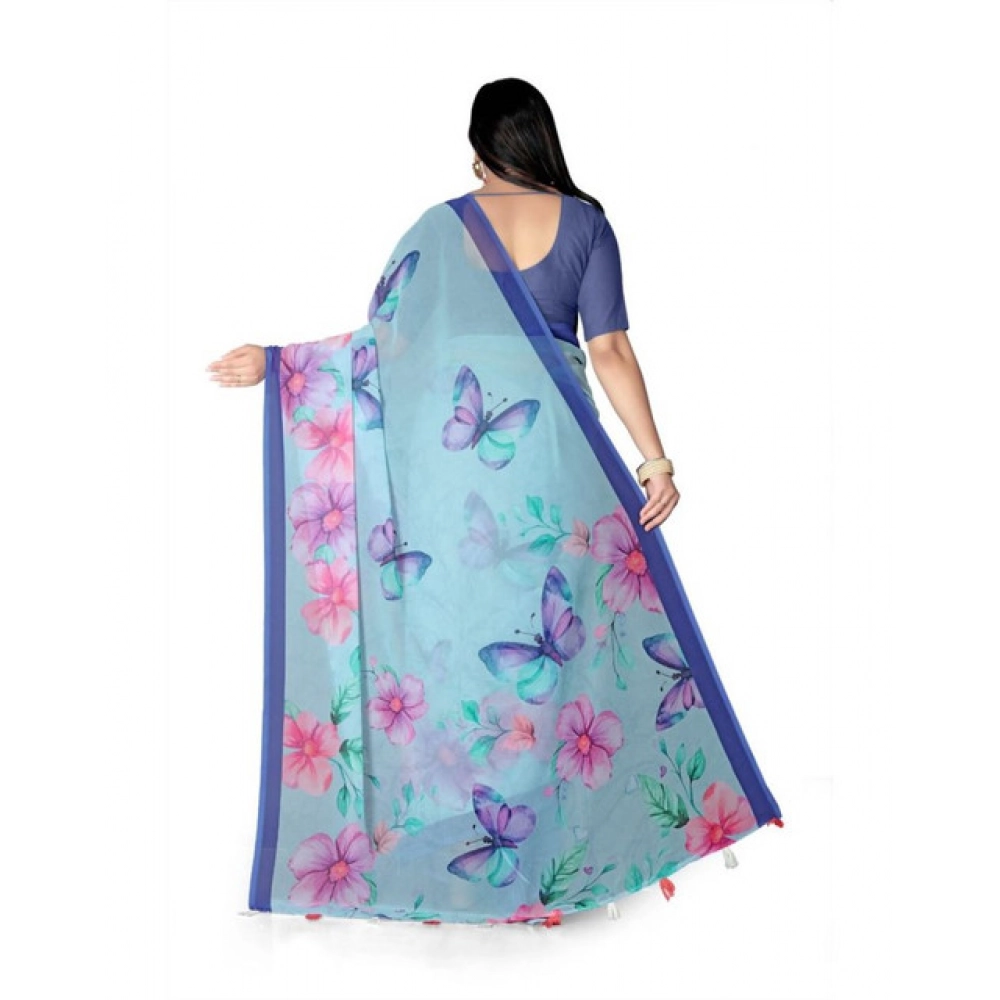 Women's Georgette Floral Printed Saree With Unstitched Blouse 5.5Mtr (Blue) Women's Georgette Floral Printed Saree With Unstitched Blouse 5.5Mtr (Blue)
