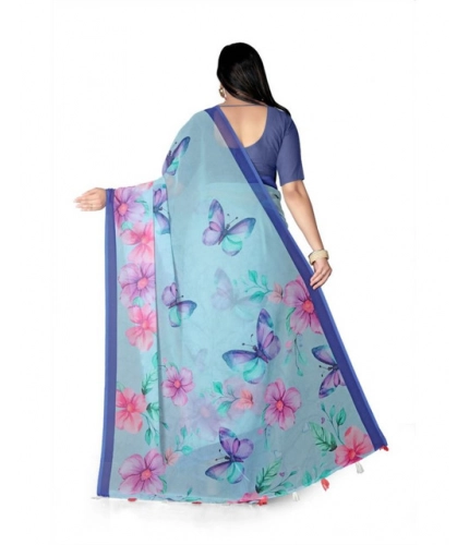 Women's Georgette Floral Printed Saree With Unstitched Blouse 5.5Mtr (Blue) Women's Georgette Floral Printed Saree With Unstitched Blouse 5.5Mtr (Blue)