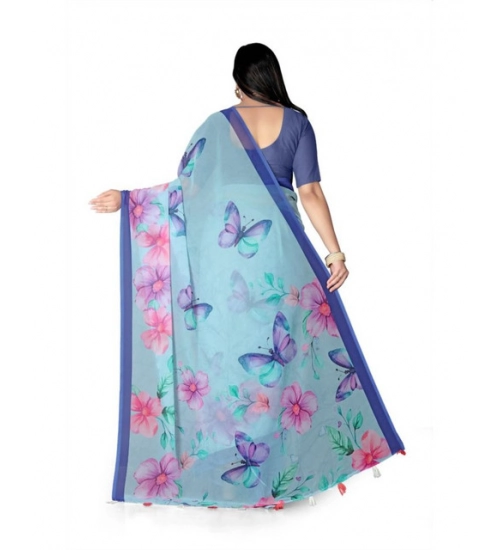 Women's Georgette Floral Printed Saree With Unstitched Blouse 5.5Mtr (Blue) Women's Georgette Floral Printed Saree With Unstitched Blouse 5.5Mtr (Blue)