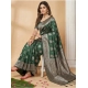 Women's Silk Blend Printed Saree With Unstitched Blouse 5.5Mtr (Dark Green)