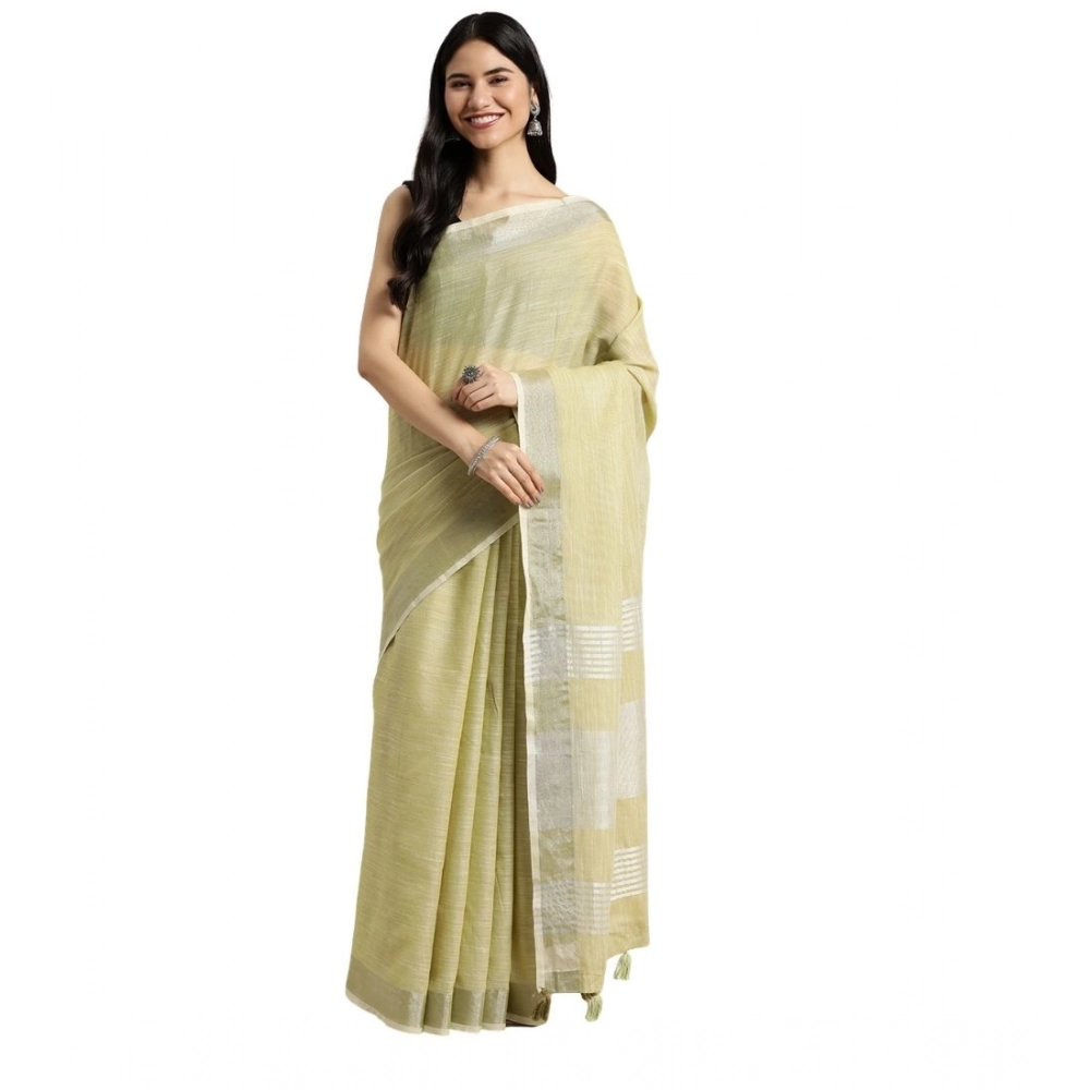 Women's Linen Cotton Printed Saree With Unstitched Blouse 5.5Mtr (Olive Green) Women's Linen Cotton Printed Saree With Unstitched Blouse 5.5Mtr (Olive Green)