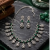 Women's Brass Silver Plated Necklace set (Green)