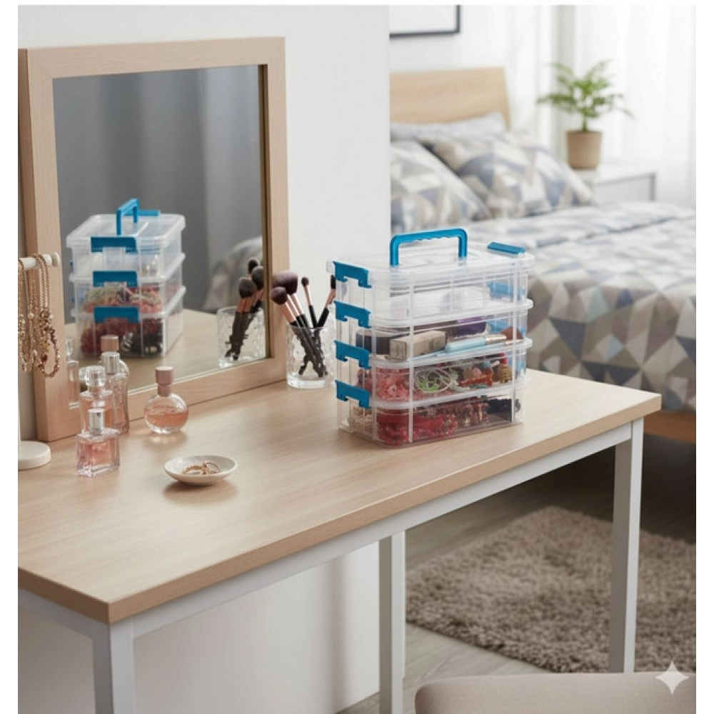 Plastic 4 Layer Partition Box Saving Organiser With Lid (Multicolor)