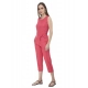 Women's Casual Crepe Sleeveless Jump Suit (Pink)