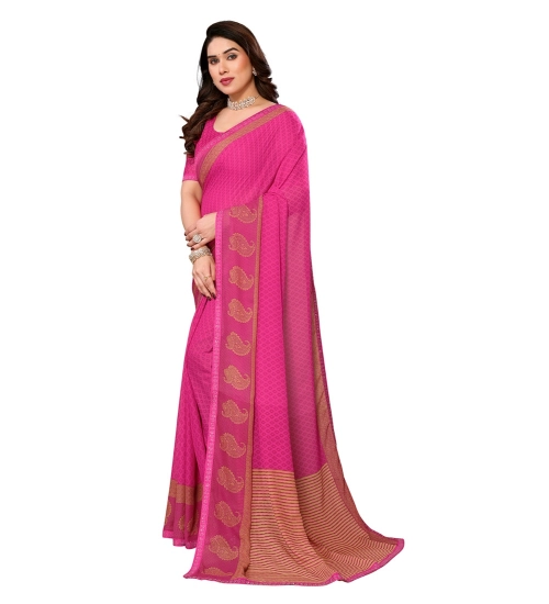 Women's Georgette Printed Saree With Unstitched Blouse 5.5Mtr (Pink)