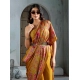 Women's Satin Crepe Printed Saree With Unstitched Blouse 5.5Mtr (Mustard)