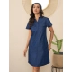 Women's Denim Solid Sleeveless Dress (Blue)