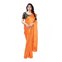 Women's Satin Printed Saree With Unstitched Blouse 5.5Mtr (Mustard)