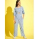 Girl's Cotton Printed 3-4th Sleeve Jumpsuit (Blue - White) Girl's Cotton Printed 3-4th Sleeve Jumpsuit (Blue - White)