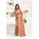 Women's Faux Linen Floral Print Ready to wear Saree With Unstitched Blouse 5.5Mtr (Peach)