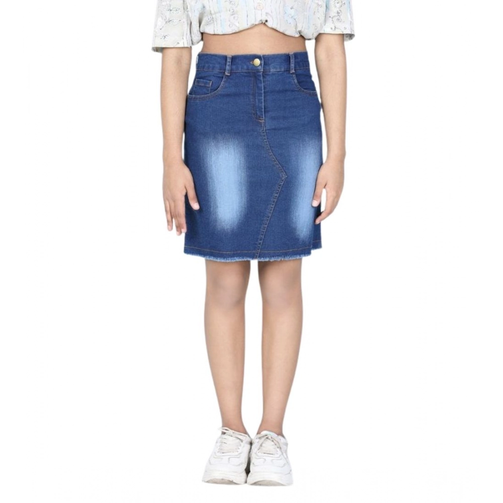 Girl's Denim Solid Buttoned Skirt (Blue) Girl's Denim Solid Buttoned Skirt (Blue)