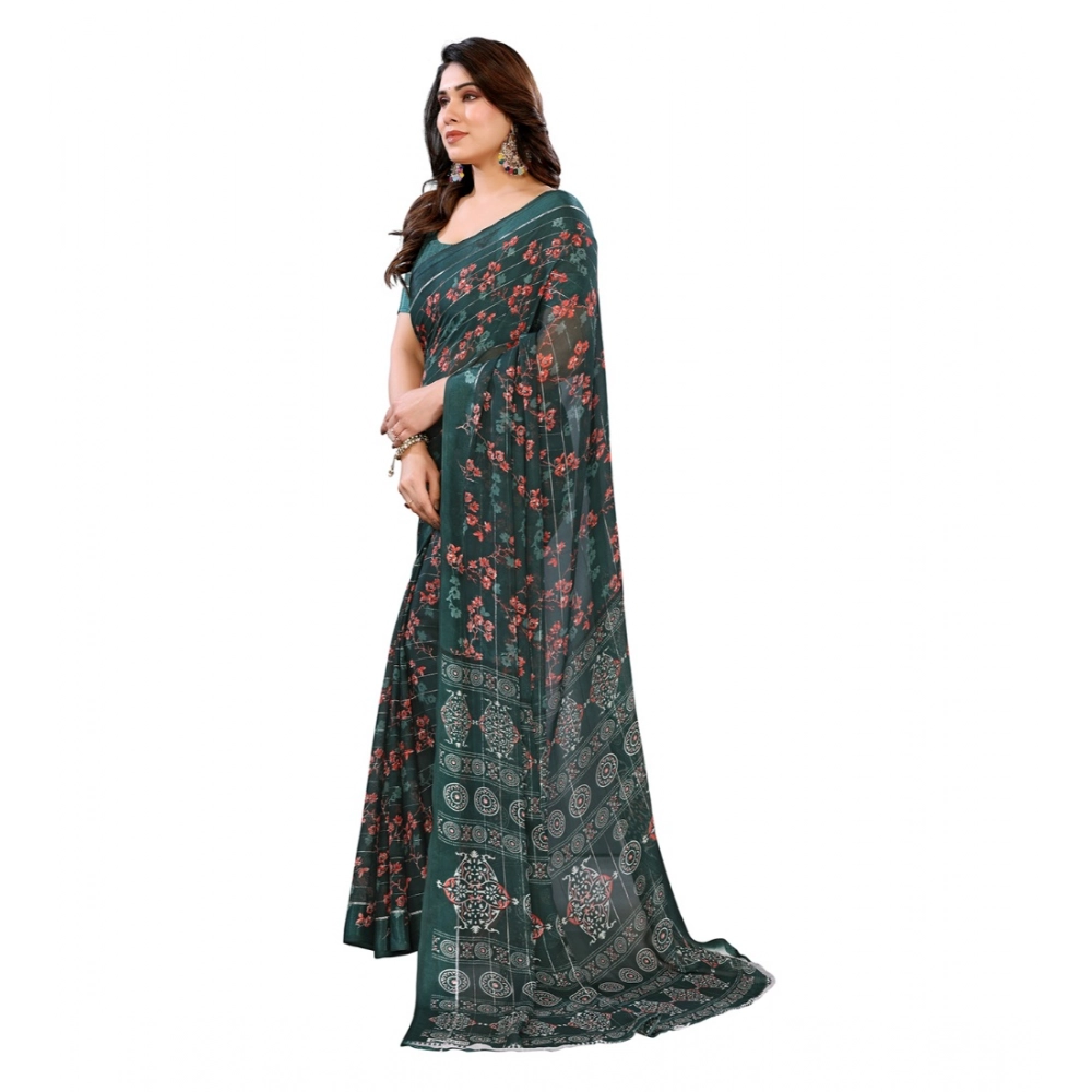 Women's Georgette Printed Saree With Unstitched Blouse 5.5Mtr (Green) Women's Georgette Printed Saree With Unstitched Blouse 5.5Mtr (Green)
