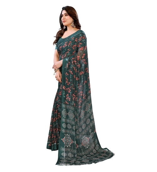 Women's Georgette Printed Saree With Unstitched Blouse 5.5Mtr (Green)