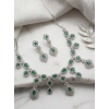 Women's Brass Silver Plated Necklace set (Green)