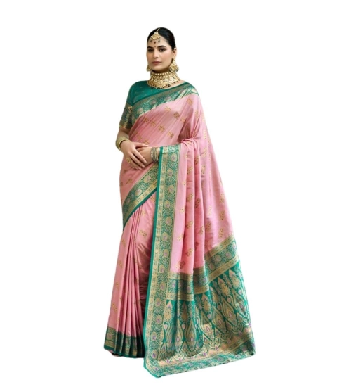 Women's Silk Blend Booti Work Ready to wear Saree With Unstitched Blouse 5.5Mtr (Peach)