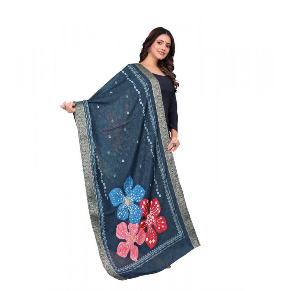 Women's chanderi silk Printed Dupatta (Navy Blue, Length: 2 Mtr) Women's chanderi silk Printed Dupatta (Navy Blue, Length: 2 Mtr)