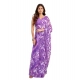 Women's Faux Linen Floral Print Ready to wear Saree With Unstitched Blouse 5.5Mtr (Purple)