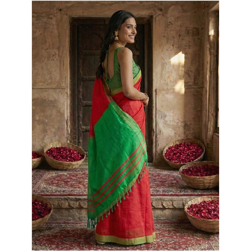 Women's Cotton Printed Saree With Unstitched Blouse 5.5Mtr (Red) Women's Cotton Printed Saree With Unstitched Blouse 5.5Mtr (Red)
