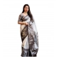 Women's Soft Lichi Silk Printed Saree With Unstitched Blouse 5.5Mtr (Off-White)