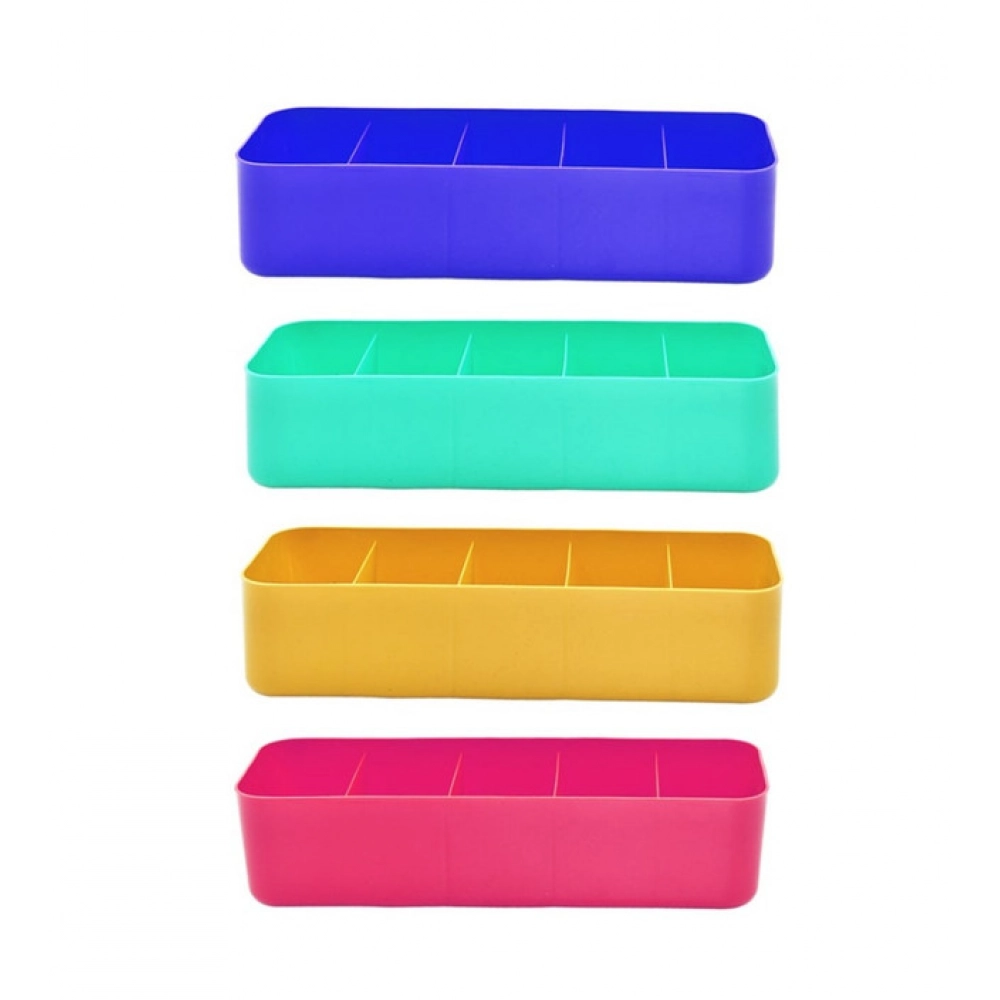 Pack Of 2_Socks Organizer Tray – 4-Piece Set | Quick 5-Section Storage Trays for Drawer Organizing | Sorting Tray for Socks, Accessories And Closet Storage (Color: Assorted )