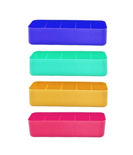 Pack Of 2_Socks Organizer Tray – 4-Piece Set | Quick 5-Section Storage Trays for Drawer Organizing | Sorting Tray for Socks, Accessories And Closet Storage (Color: Assorted )