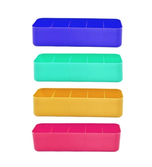 Pack Of 2_Socks Organizer Tray – 4-Piece Set | Quick 5-Section Storage Trays for Drawer Organizing | Sorting Tray for Socks, Accessories And Closet Storage (Color: Assorted )