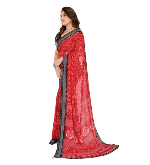 Women's Georgette Printed Saree With Unstitched Blouse 5.5Mtr (Red)