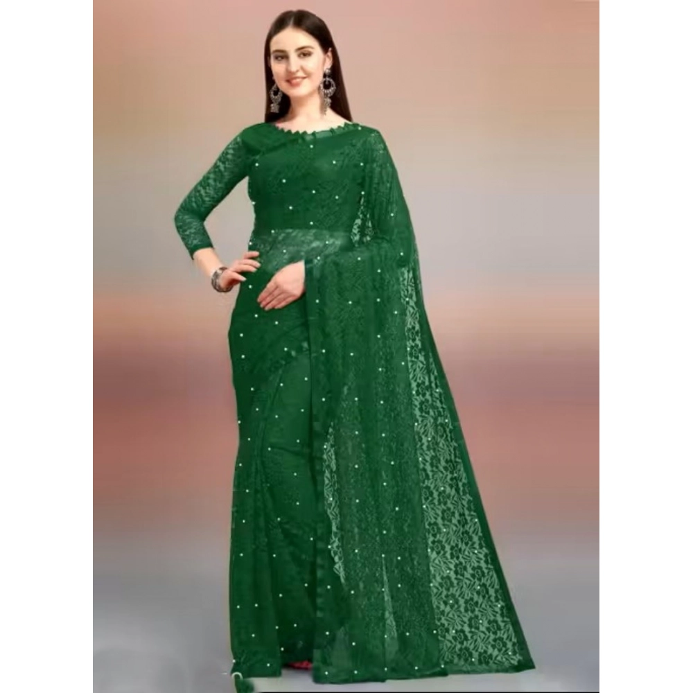 Women's Net Self Design Saree With Unstitched Blouse 5.5Mtr (Green) Women's Net Self Design Saree With Unstitched Blouse 5.5Mtr (Green)