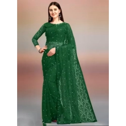 Women's Net Self Design Saree With Unstitched Blouse 5.5Mtr (Green)