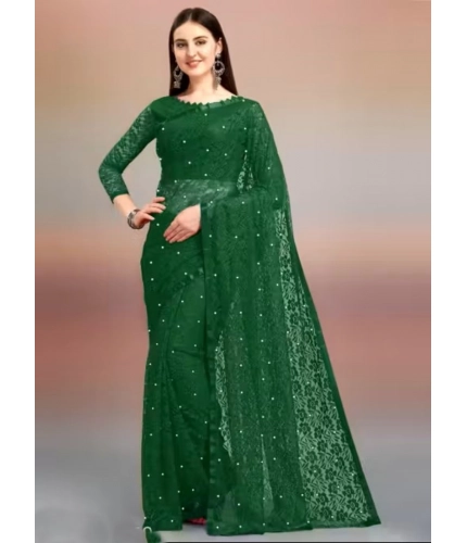 Women's Net Self Design Saree With Unstitched Blouse 5.5Mtr (Green)