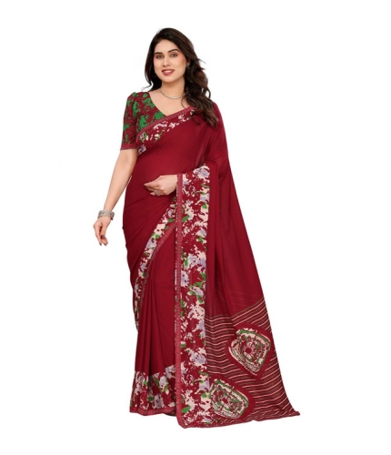 Women's Georgette Printed Saree With Unstitched Blouse 5.5Mtr (Red)