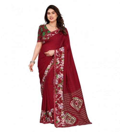 Women's Georgette Printed Saree With Unstitched Blouse 5.5Mtr (Red)