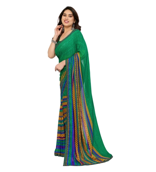Women's Georgette Printed Saree With Unstitched Blouse 5.5Mtr (Green)