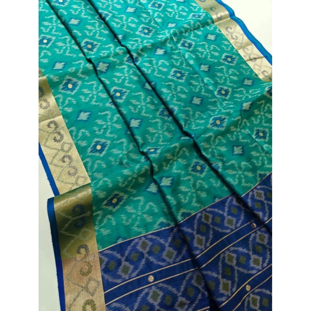 Women's Raw Silk Ikkat Saree With Unstitched Blouse 5.5Mtr (Sky Blue) Women's Raw Silk Ikkat Saree With Unstitched Blouse 5.5Mtr (Sky Blue)