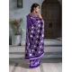 Women's Satin Crepe Printed Saree With Unstitched Blouse 5.5Mtr (Purple)