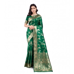 Women's Banarasi Silk Printed Saree With Unstitched Blouse 5.5Mtr (Green)