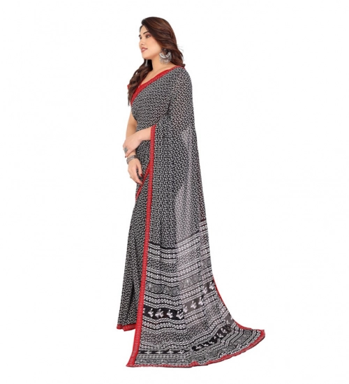 Women's Georgette Printed Saree With Unstitched Blouse 5.5Mtr (Black)