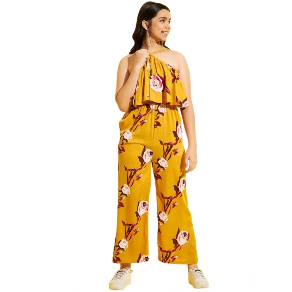 Girl's Polyester Crepe Floral Sleeveless Jumpsuit (Mustard) Girl's Polyester Crepe Floral Sleeveless Jumpsuit (Mustard)