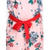 Girl's Polyester Crepe Floral Shoulder Straps Jumpsuit (Peach-Red)