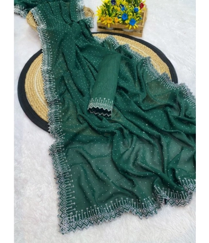 Women's Georgette Stone Work Saree With Unstitched Blouse 5.5Mtr (Green) Women's Georgette Stone Work Saree With Unstitched Blouse 5.5Mtr (Green)