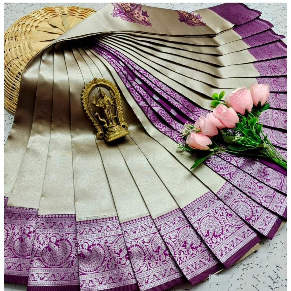 Women's Soft Silk Printed Saree With Unstitched Blouse 5.5Mtr (Purple)