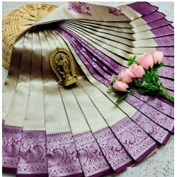 Women's Soft Silk Printed Saree With Unstitched Blouse 5.5Mtr (Purple)