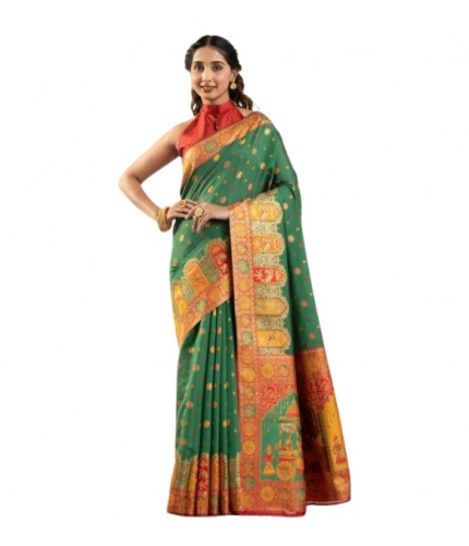 Women's Faux_Banarasi Woven Motifs Saree With Unstitched Blouse 5.5Mtr (Green)