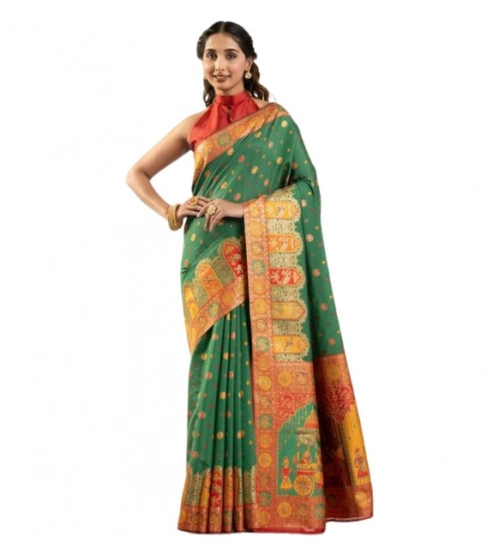 Women's Faux_Banarasi Woven Motifs Saree With Unstitched Blouse 5.5Mtr (Green)