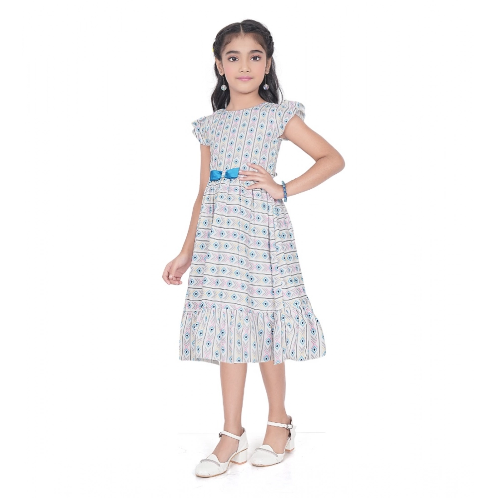 Girl's Twill Printed Short Sleeve Round Neck Dress (Grey) Girl's Twill Printed Short Sleeve Round Neck Dress (Grey)