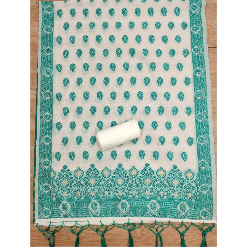 Women's Banarasi Silk Printed Unstitched Salwar Suit Material With Dupatta (Teal, 3Mtrs)